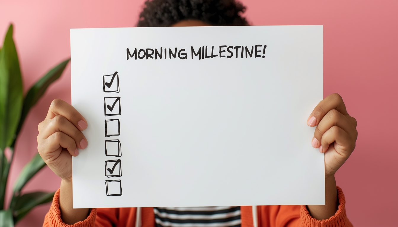 Person celebrating habit milestone with morning routine checklist